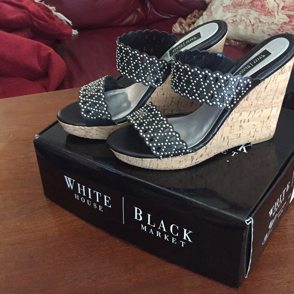 White House Black Market Melina beaded cork wedges